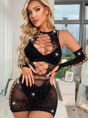 Eldivenli Mini Elbise Fantezi Vücut Çorabı