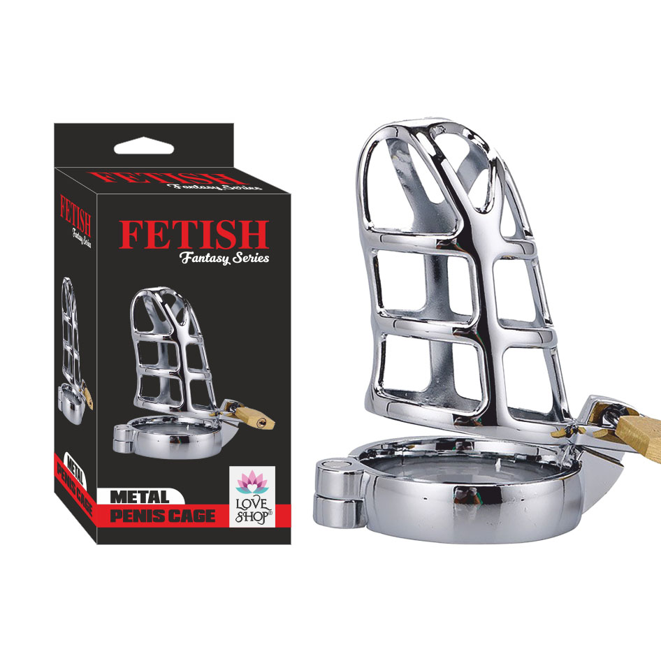 Kilitli Kareli Çelik Fetiş Penis Kafesi