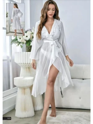 Transparan Beyaz Fantazi Tül Gecelik