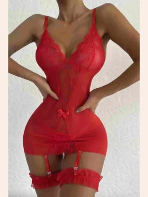 Fantezi Seksi Kirmizi Jartiyer Takim