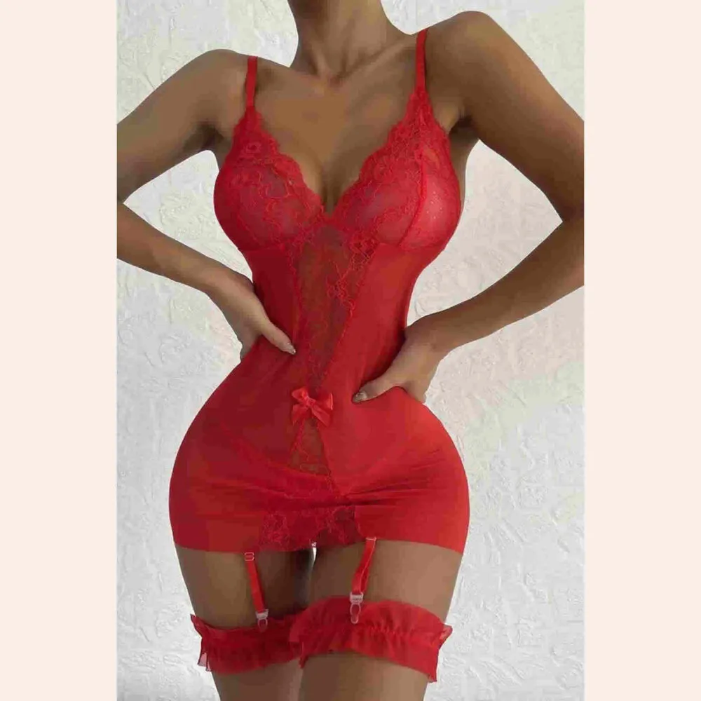 Fantezi Seksi Kirmizi Jartiyer Takim